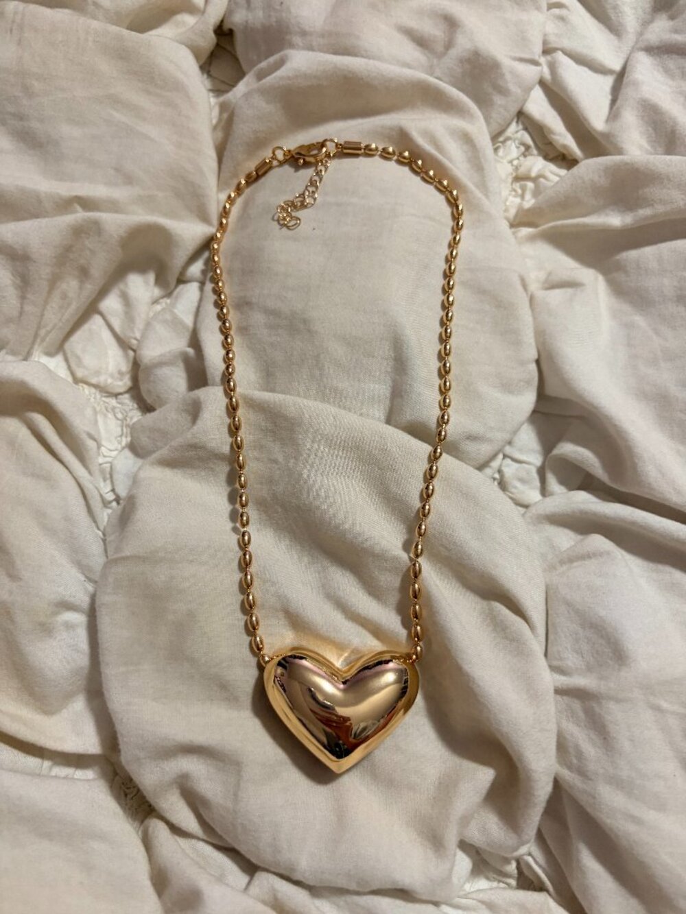 Free People Puffy Gold Heart Pendant Ball Chain Necklace